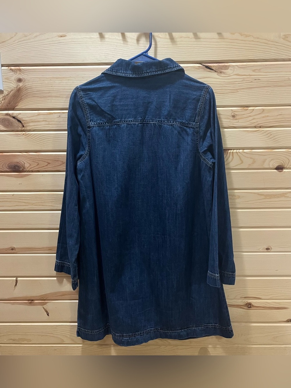 Denim Mini Dress Size Medium Dark Wash V-Neck Collar Long Sleeve - Picture 3 of 7